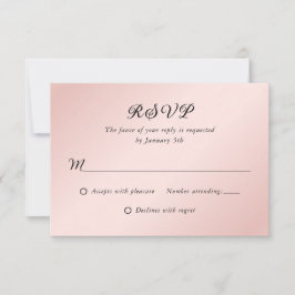 Blush Roze Zwart Elegant Minimalistische Bruiloft RSVP Kaartje
