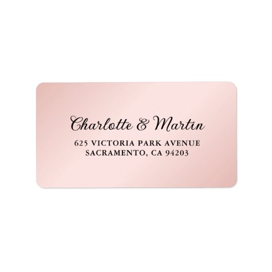 Blush roze zwart elegante bruiloft etiket (Voorkant)