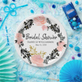 Blush Roze, Zwart en Goud Bloemen Vrijgezellenfees Papieren Bordje (Feest)