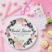 Blush Roze, Zwart en Goud Bloemen Vrijgezellenfees Papieren Bordje (Feest)