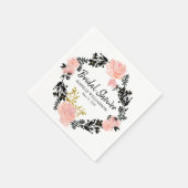 Blush Roze, Zwart en Goud Bloemen Vrijgezellenfees Servetten (Hoek)