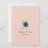 Blush Roze Zwart en Wit Bloemen Bruiloft Kaart (Achterkant)