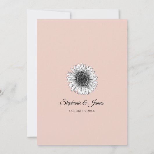 Blush Roze Zwart en Wit Bloemen Bruiloft Kaart (Achterkant)