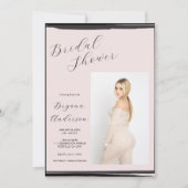 Blush Roze Zwart Foto Trendy Modern Vrijgezellenfe Kaart (Voorkant)