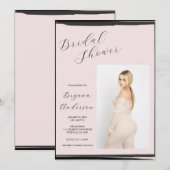 Blush Roze Zwart Foto Trendy Modern Vrijgezellenfe Kaart (Voorkant / Achterkant)