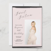 Blush Roze & Zwart Foto Trendy Modern Zoet 16 Kaart (Voorkant)