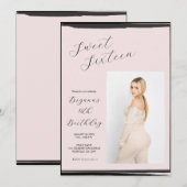 Blush Roze & Zwart Foto Trendy Modern Zoet 16 Kaart (Voorkant / Achterkant)