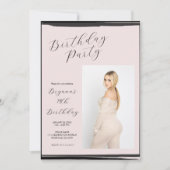 Blush Roze & Zwart Foto Trendy Moderne Verjaardag Kaart (Voorkant)