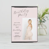 Blush Roze & Zwart Foto Trendy Moderne Verjaardag Kaart (Staand voorkant)