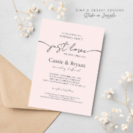 Blush Roze & Zwart Gewoon Liefde Modern Script Wed Kaart