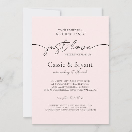 Blush Roze & Zwart Gewoon Liefde Modern Script Wed Kaart (Voorkant)