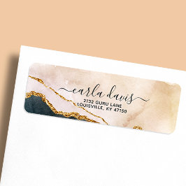 Blush roze zwart Gold Marble Business Address Etiket