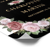Blush Roze Zwart Goud Bloemen Huwelijk Welkom Teke Poster (Hoek)