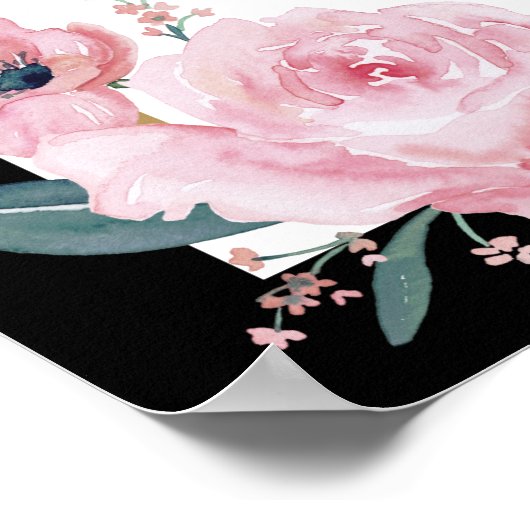Blush Roze Zwart Goud Bloemen Huwelijk Welkom Teke Poster (Hoek)