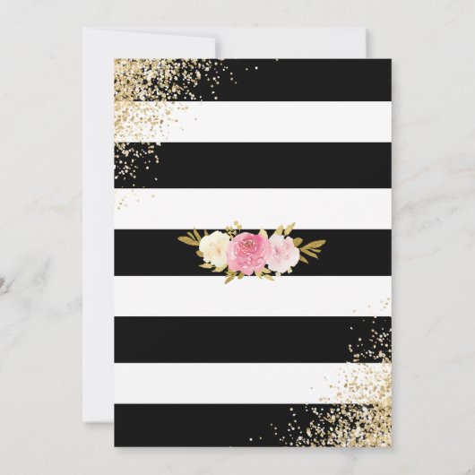Blush Roze Zwart Goud Confetti Bloemen Huwelijk Kaart (Achterkant)