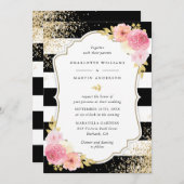 Blush Roze Zwart Goud Confetti Bloemen Huwelijk Kaart (Voorkant / Achterkant)