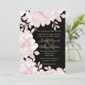 Blush roze zwart gouden folie elegante bloemenbrui kaart (Staand voorkant)