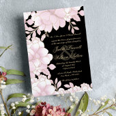 Blush roze zwart gouden folie elegante bloemenbrui kaart