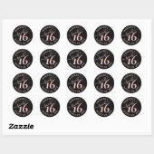 Blush Roze Zwart Lief 16e Verjaardagsfeestje Ronde Sticker (Vel)