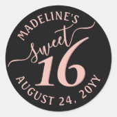 Blush Roze Zwart Lief 16e Verjaardagsfeestje Ronde Sticker (Voorkant)