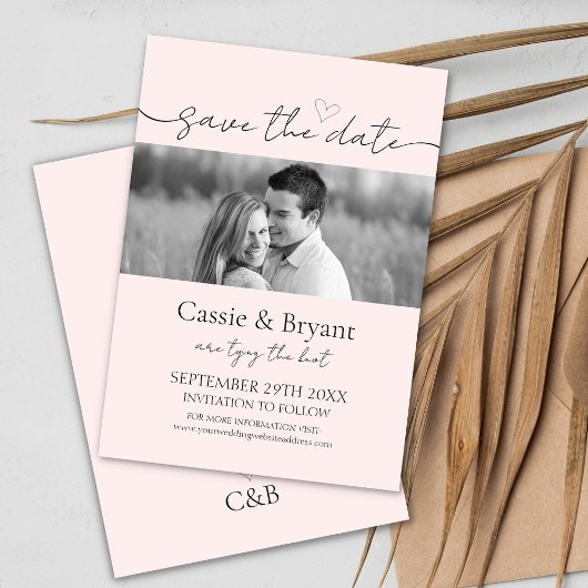 Blush Roze & Zwart Modern Script Save the Date