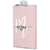 Blush Roze Zwart Monogram Girly Bachelorette Party Heupfles (Links)