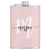 Blush Roze Zwart Monogram Girly Bachelorette Party Heupfles (Voorkant)