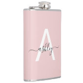 Blush Roze Zwart Monogram Girly Bachelorette Party Heupfles (Rechts)