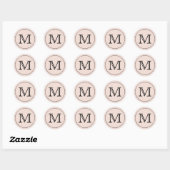 Blush Roze Zwart Monogram Letter Ronde Sticker (Vel)