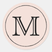 Blush Roze Zwart Monogram Letter Ronde Sticker (Voorkant)