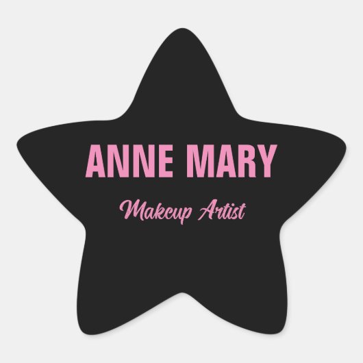 Blush Roze Zwart Naam Make-up Artiest Bedrijf Ster Sticker (Voorkant)