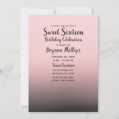 Blush Roze Zwart Ombre Modern Chique Sweet 16 Part Kaart (Voorkant)
