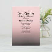 Blush Roze Zwart Ombre Modern Chique Sweet 16 Part Kaart (Staand voorkant)