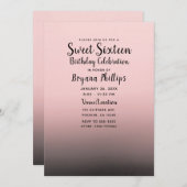 Blush Roze Zwart Ombre Modern Chique Sweet 16 Part Kaart (Voorkant / Achterkant)