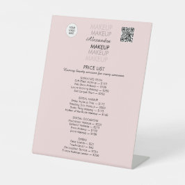 Blush Roze Zwart QR Make-up Kunstenaar  Prijslijst Reclamebord Met Voetstuk