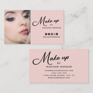 Blush Roze Zwart Retro Script Foto Make-up Visitekaartje