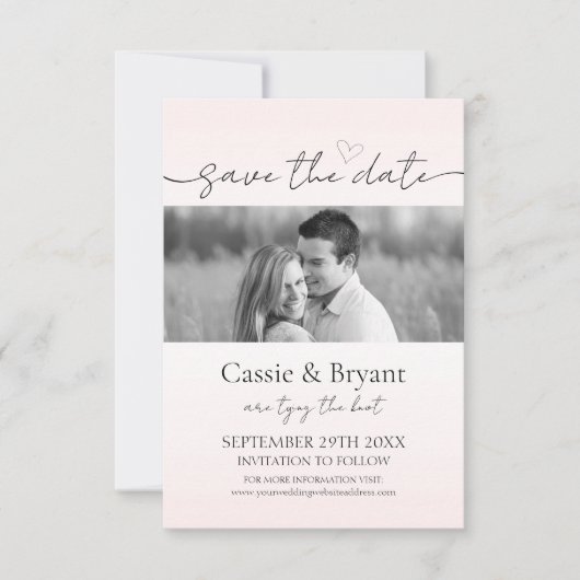Blush Roze & Zwart Romantisch Chique Save the Date (Voorkant)