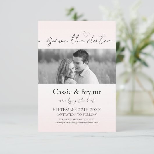 Blush Roze & Zwart Romantisch Chique Save the Date (Staand voorkant)