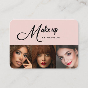 Blush Roze Zwart Script 3 Foto Make-up Visitekaartje