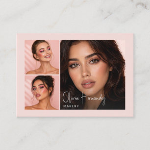 Blush Roze Zwart Script 3 Foto Make-up Zakelijke Visitekaartje