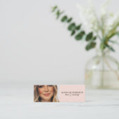 Blush Roze Zwart Script Foto Haar Make-up Mini Visitekaartje (Staand voorkant)