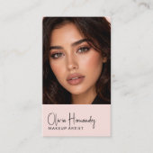 Blush Roze Zwart Script Foto Make-up Artiest Visitekaartje (Voorkant)