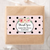 Blush Roze Zwart Stippen Bloemen Baby shower Label (Insitu)