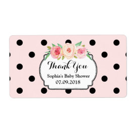 Blush Roze Zwart Stippen Bloemen Baby shower Label