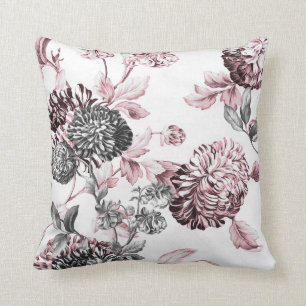 Blush roze zwart-wit botanische teile kussen