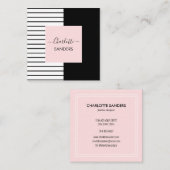 Blush roze zwart wit elegant vierkant bedrijf vierkante visitekaartje (Voorkant / Achterkant)