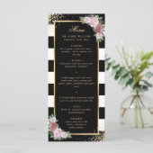 Blush Roze Zwart Wit Goud Bloemen Huwelijk Menu (Staand voorkant)