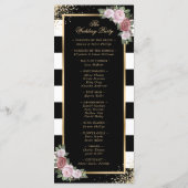 Blush Roze Zwart Wit Goud Bloemen Huwelijk Programmakaart (Achterkant)