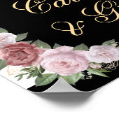 Blush Roze Zwart Wit Goud Bloemen Trouwbord Poster (Hoek)