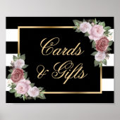 Blush Roze Zwart Wit Goud Bloemen Trouwbord Poster (Voorkant)